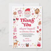 Rode Roze Winter Kerstmis Verjaardag Dank u kaart (Voorkant)