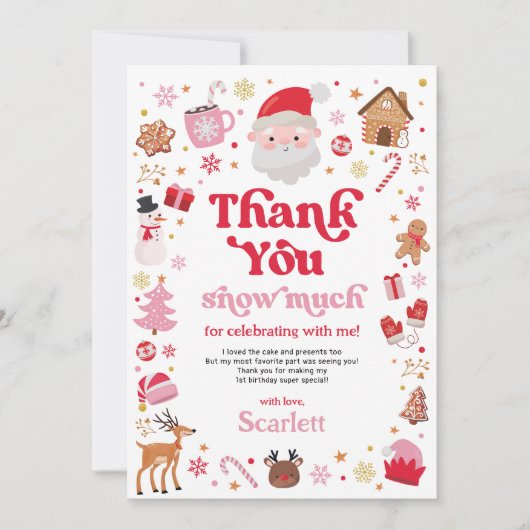 Rode Roze Winter Kerstmis Verjaardag Dank u kaart (Voorkant)