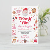 Rode Roze Winter Kerstmis Verjaardag Dank u kaart (Staand voorkant)