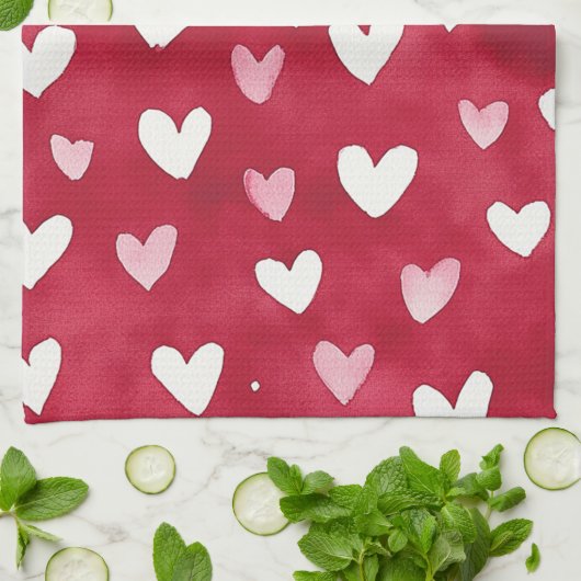 Rode Roze Witte Harten Theedoek (Gevouwen)