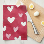 Rode Roze Witte Harten Theedoek (Quarter Fold)
