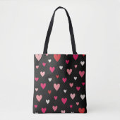 Rode, Roze & Witte Harten Zwart  Tote Bag (Voorkant)