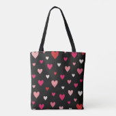 Rode, Roze & Witte Harten Zwart  Tote Bag (Achterkant)