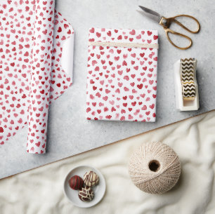 Rode Roze Witte Hartjes Liefde Cadeaupapier