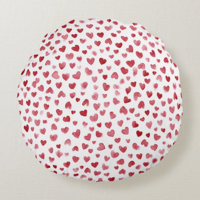 Rode Roze Witte Hartjes Liefde Rond Kussen (Voorkant)