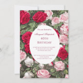 Rode roze witte rozen Birthday Party Kaart (Voorkant)