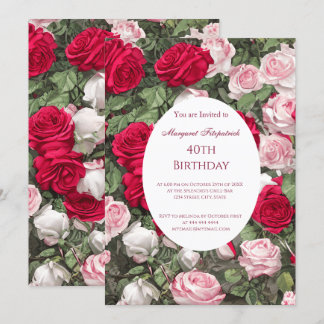 Rode roze witte rozen Birthday Party Kaart