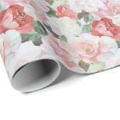 Rode Roze Witte Rozen Bloemachtige Bruiloftsdouche Cadeaupapier (Rol Hoek)