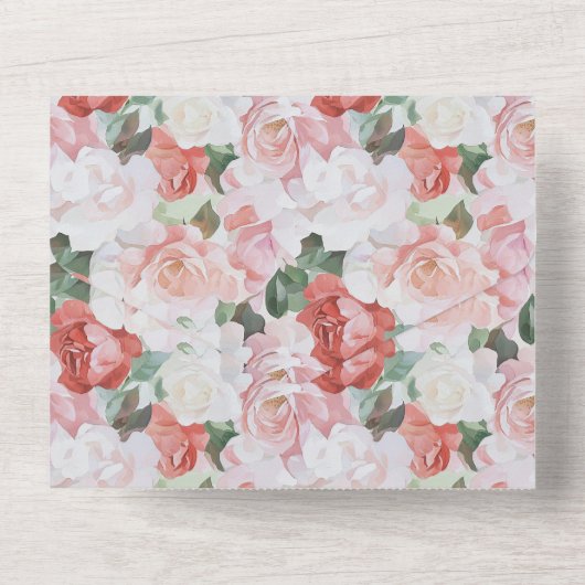 Rode Roze Witte Rozen Bloemen Huwelijk All In One Uitnodiging (Achterkant)