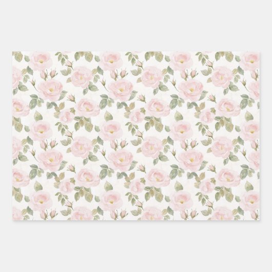 Rode Roze Witte Rozen Bloemrijke Bruidsdouche Inpakpapier Vel (Voorkant 3)