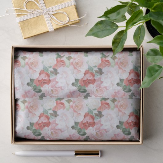 Rode Roze Witte Rozen Bloemrijke Bruidsdouche Tissuepapier (Geschenk)