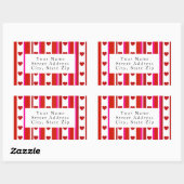 Rode roze witte strepen en hartelabels rechthoekige sticker (Vel)