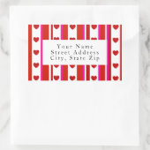 Rode roze witte strepen en hartelabels rechthoekige sticker (Tas)