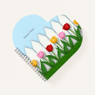 Rode Roze & Witte Tulpen Custom Hart Gevormd Notitieboek