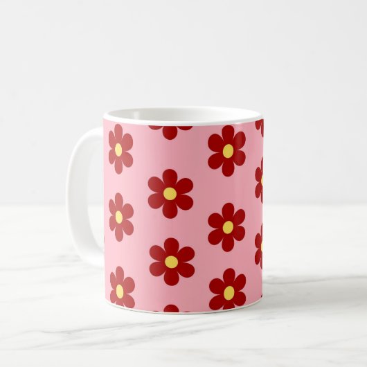Rode Roze Y2K Wildflower Bold Retro Spring Kitchen Koffiemok (Voorkant links)