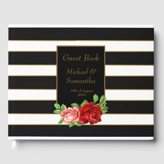 Rode roze, zwart, witte en gouden streep - gastenboek (Voorkant)