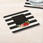 Rode roze, zwart, witte en gouden streep - kartonnen onderzetters (Schuin)