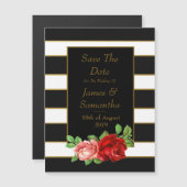 Rode roze, zwart, witte en gouden streep - magnetische uitnodiging (Voorkant / Achterkant)