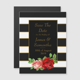 Rode roze, zwart, witte en gouden streep - magnetische uitnodiging