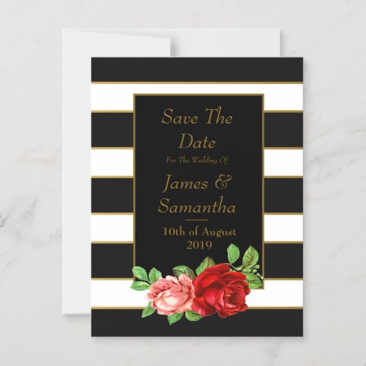 Rode roze, zwart, witte en gouden streep - magnetische uitnodiging (Voorkant)