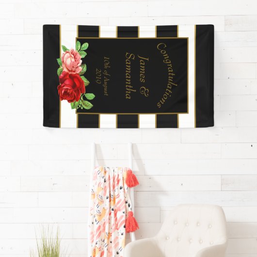 Rode roze, zwart, witte en gouden streep - spandoek (Insitu)