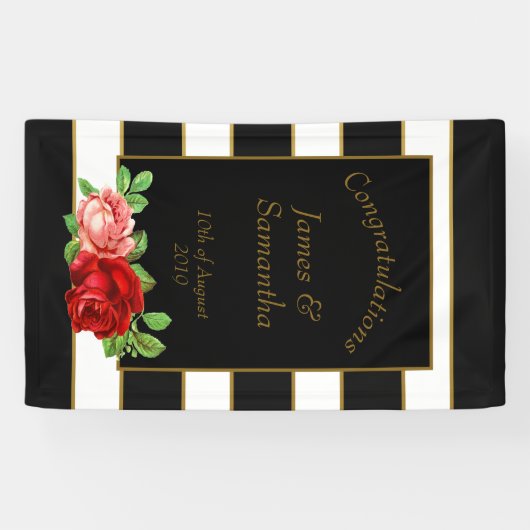 Rode roze, zwart, witte en gouden streep - spandoek (Horizontaal)