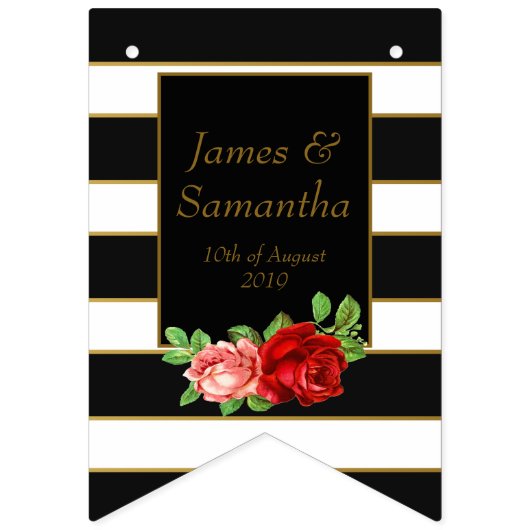 Rode roze, zwart, witte en gouden streep - vlaggetjes (Tweede vlag)