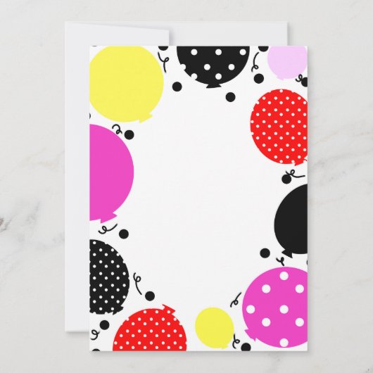 Rode Roze Zwarte Polka Dot Ballonnen Verjaardagsfe Kaart (Achterkant)