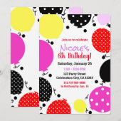 Rode Roze Zwarte Polka Dot Ballonnen Verjaardagsfe Kaart (Voorkant / Achterkant)