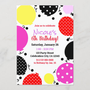 Rode roze zwarte pols Dot Balloons Birthday Party Kaart