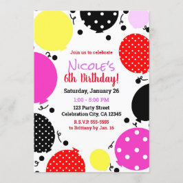 Rode Roze Zwarte Stippen Ballonnen Verjaardagsfees Kaart