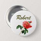 rode rozebloemen, naam pin ronde button 7,6 cm (Voorkant /achterkant)
