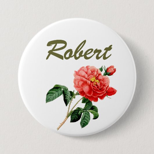 rode rozebloemen, naam pin ronde button 7,6 cm (Voorkant)