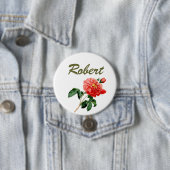 rode rozebloemen, naam pin ronde button 7,6 cm (In situ)