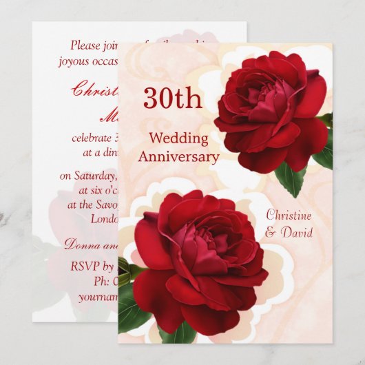Rode rozen 30e Jubileum uitnodiging voor het huwel (Voorkant / Achterkant)