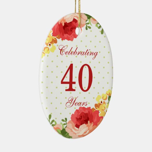 Rode rozen 40e bruiloft Jubileum-versiering Keramisch Ornament (Rechts)