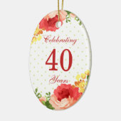 Rode rozen 40e bruiloft Jubileum-versiering Keramisch Ornament (Links)