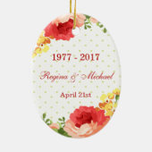 Rode rozen 40e bruiloft Jubileum-versiering Keramisch Ornament (Achterkant)