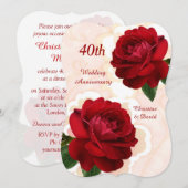 Rode rozen 40e Jubileum-uitnodiging voor ruby Wedd Kaart (Voorkant / Achterkant)