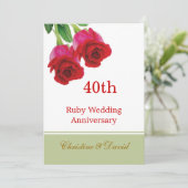 Rode rozen 40e Jubileum-uitnodiging voor ruby Wedd Kaart (Staand voorkant)