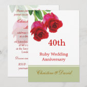 Rode rozen 40e Jubileum-uitnodiging voor ruby Wedd Kaart (Voorkant / Achterkant)