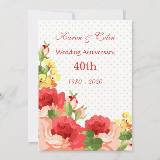 Rode rozen 40ste huwelijksjubileum uitnodiging (Voorkant)