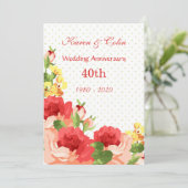 Rode rozen 40ste Jubileum-uitnodiging voor bruilof Kaart (Staand voorkant)