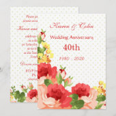 Rode rozen 40ste Jubileum-uitnodiging voor bruilof Kaart (Voorkant / Achterkant)