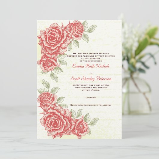 rode rozen, aangepaste huwelijksuitnodiging kaart (Staand voorkant)