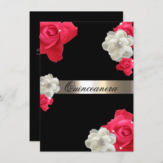 Rode rozen, Aangepaste Quinceanera-uitnodiging Kaart (Voorkant / Achterkant)