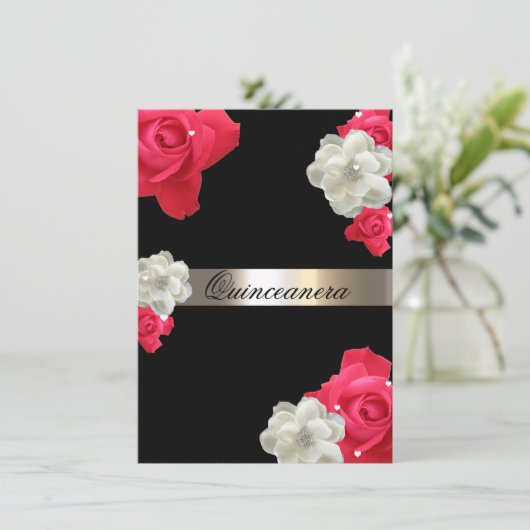 Rode rozen, Aangepaste Quinceanera-uitnodiging Kaart (Staand voorkant)