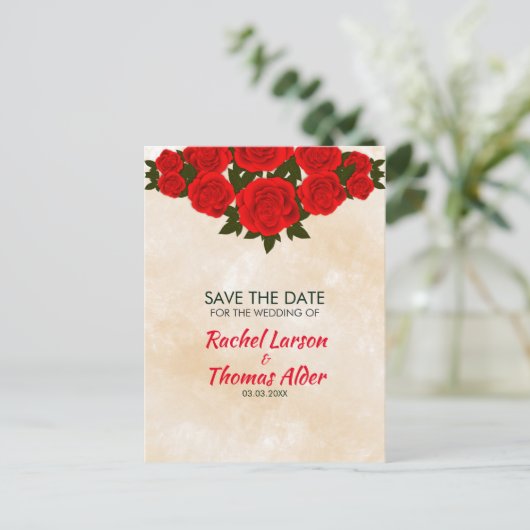 Rode rozen aankondigingskaart (Staand voorkant)