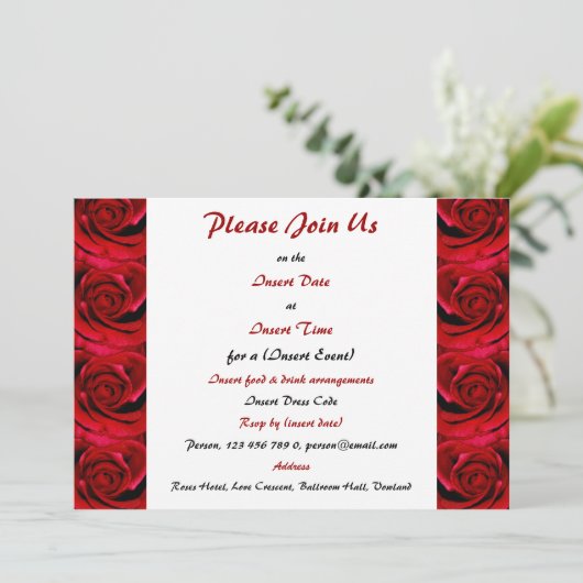 Rode rozen - aanpasbare sjabloon kaart (Staand voorkant)