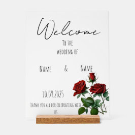 Rode rozen acryl bruiloft teken bord